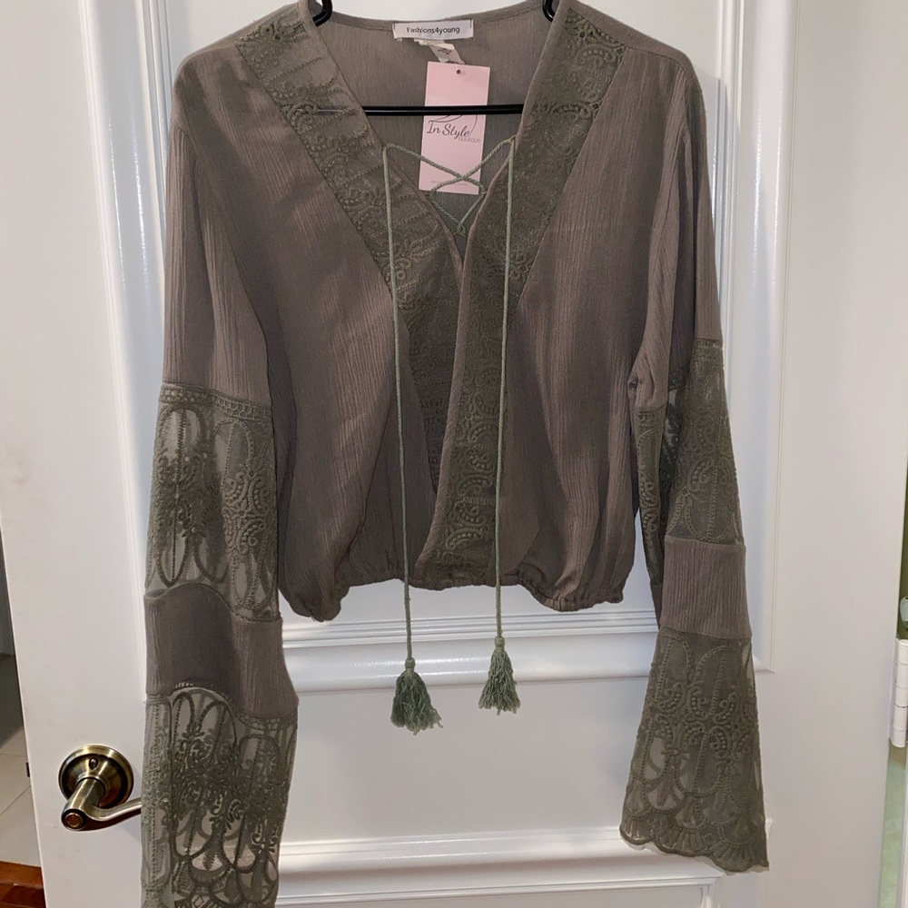 Green boutique lace blouse